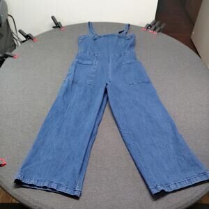 Highway Jeans Women Blue Denim Overalls Size Large Wide Leg Bib 90s Retro EUC